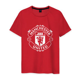 Мужская футболка хлопок с принтом Manchester United в Петрозаводске, 100% хлопок | прямой крой, круглый вырез горловины, длина до линии бедер, слегка спущенное плечо. | club | football | logo | manchester | rooney | united | английская | дьяволы | красные | лига | лого | логотип | манчестер | премьер | эмблема | юнайтед