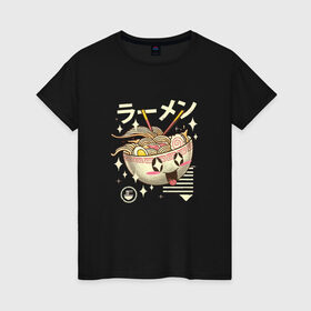 Женская футболка хлопок с принтом Китайская лапша в Петрозаводске, 100% хлопок | прямой крой, круглый вырез горловины, длина до линии бедер, слегка спущенное плечо | вок | воки | китай | лапша | япония
