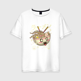 Женская футболка хлопок Oversize с принтом Китайская лапша в Петрозаводске, 100% хлопок | свободный крой, круглый ворот, спущенный рукав, длина до линии бедер
 | вок | воки | китай | лапша | япония