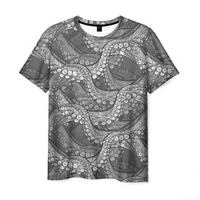 Мужская футболка 3D с принтом Octopus dark в Петрозаводске, 100% полиэфир | прямой крой, круглый вырез горловины, длина до линии бедер | Тематика изображения на принте: октопус | осьминог | щупальца