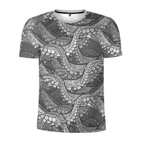 Мужская футболка 3D спортивная с принтом Octopus dark в Петрозаводске, 100% полиэстер с улучшенными характеристиками | приталенный силуэт, круглая горловина, широкие плечи, сужается к линии бедра | Тематика изображения на принте: октопус | осьминог | щупальца