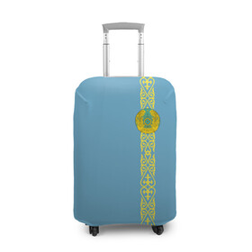 Чехол для чемодана 3D с принтом Казахстан, лента с гербом в Петрозаводске, 86% полиэфир, 14% спандекс | двустороннее нанесение принта, прорези для ручек и колес | kaz | kazakhstan | kz | герб | казахстан | орнамент | флаг