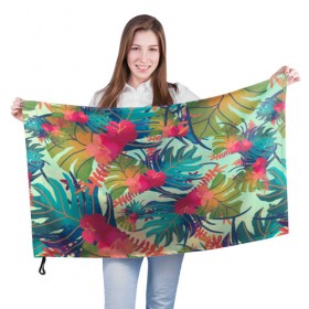 Флаг 3D с принтом Тропический в Петрозаводске, 100% полиэстер | плотность ткани — 95 г/м2, размер — 67 х 109 см. Принт наносится с одной стороны | весна | джунгли | для весны | для лета | лес | лето | листья | текстура | тропики | цветы