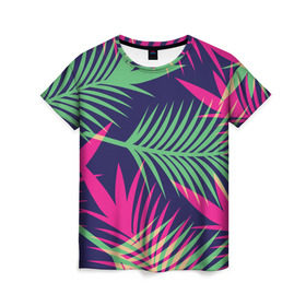 Женская футболка 3D с принтом Листья Пальмы в Петрозаводске, 100% полиэфир ( синтетическое хлопкоподобное полотно) | прямой крой, круглый вырез горловины, длина до линии бедер | весна | джунгли | для весны | для лета | лес | лето | листья | текстура | тропики | тропический | цветы