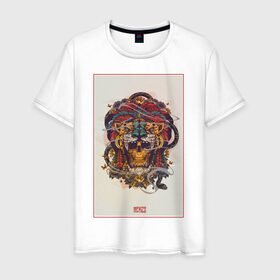 Мужская футболка хлопок с принтом Мексика в Петрозаводске, 100% хлопок | прямой крой, круглый вырез горловины, длина до линии бедер, слегка спущенное плечо. | америка | ацтеки | латино | майя | маска | тигр | череп | этно | южная