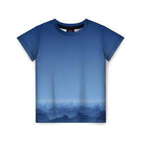 Детская футболка 3D с принтом Blue Mountains в Петрозаводске, 100% гипоаллергенный полиэфир | прямой крой, круглый вырез горловины, длина до линии бедер, чуть спущенное плечо, ткань немного тянется | вид | горы | ночь | пейзаж | природа | синий | скалы | сумерки | туман | утро