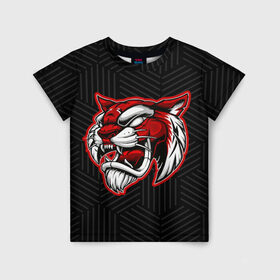Детская футболка 3D с принтом RED TIGER / Красный тигр в Петрозаводске, 100% гипоаллергенный полиэфир | прямой крой, круглый вырез горловины, длина до линии бедер, чуть спущенное плечо, ткань немного тянется | Тематика изображения на принте: 