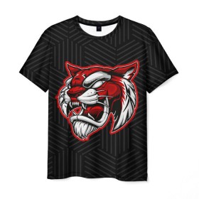 Мужская футболка 3D с принтом RED TIGER / Красный тигр в Петрозаводске, 100% полиэфир | прямой крой, круглый вырез горловины, длина до линии бедер | Тематика изображения на принте: 