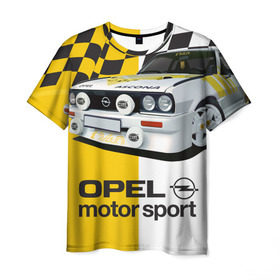 Мужская футболка 3D с принтом Opel Motor Sport Ascona B в Петрозаводске, 100% полиэфир | прямой крой, круглый вырез горловины, длина до линии бедер | 