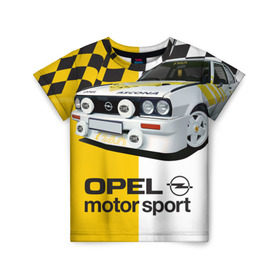 Детская футболка 3D с принтом Opel Motor Sport Ascona B в Петрозаводске, 100% гипоаллергенный полиэфир | прямой крой, круглый вырез горловины, длина до линии бедер, чуть спущенное плечо, ткань немного тянется | Тематика изображения на принте: 