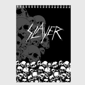 Скетчбук с принтом Slayer Black в Петрозаводске, 100% бумага
 | 48 листов, плотность листов — 100 г/м2, плотность картонной обложки — 250 г/м2. Листы скреплены сверху удобной пружинной спиралью | hard | heavy | metal | rock | skull | trash | метал | рок | слеер | слейер | слэер | слэйер | треш | трэш | череп | черепа