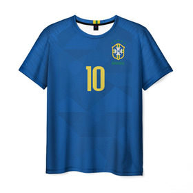 Мужская футболка 3D с принтом Неймар 2018 гостевая в Петрозаводске, 100% полиэфир | прямой крой, круглый вырез горловины, длина до линии бедер | brazil | cup champions | league | neymar | world | бразилия | неймар