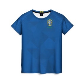 Женская футболка 3D с принтом Бразилия 2018 гостевая в Петрозаводске, 100% полиэфир ( синтетическое хлопкоподобное полотно) | прямой крой, круглый вырез горловины, длина до линии бедер | brazil | cup | world |   | бразилия