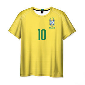 Мужская футболка 3D с принтом Неймар 2018 домашняя в Петрозаводске, 100% полиэфир | прямой крой, круглый вырез горловины, длина до линии бедер | brazil | cup champions | league | neymar | world | бразилия | неймар