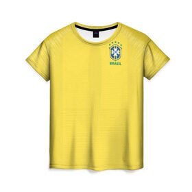 Женская футболка 3D с принтом Бразилия 2018 в Петрозаводске, 100% полиэфир ( синтетическое хлопкоподобное полотно) | прямой крой, круглый вырез горловины, длина до линии бедер | brazil | бразилия