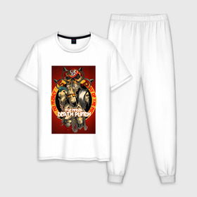 Мужская пижама хлопок с принтом Five Finger Death Punch 2 в Петрозаводске, 100% хлопок | брюки и футболка прямого кроя, без карманов, на брюках мягкая резинка на поясе и по низу штанин
 | 5fdp | ffdp | five finger death punch