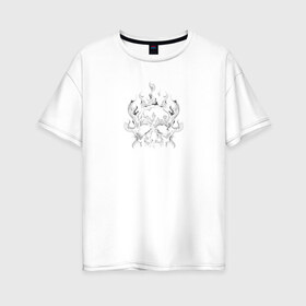 Женская футболка хлопок Oversize с принтом Sckull in flames в Петрозаводске, 100% хлопок | свободный крой, круглый ворот, спущенный рукав, длина до линии бедер
 | 