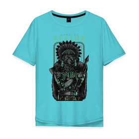 Мужская футболка хлопок Oversize с принтом Apache в Петрозаводске, 100% хлопок | свободный крой, круглый ворот, “спинка” длиннее передней части | Тематика изображения на принте: апачи | воин | горилла | индеец | обезьяна