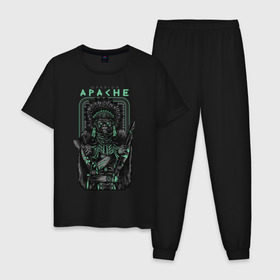 Мужская пижама хлопок с принтом Apache в Петрозаводске, 100% хлопок | брюки и футболка прямого кроя, без карманов, на брюках мягкая резинка на поясе и по низу штанин
 | Тематика изображения на принте: апачи | воин | горилла | индеец | обезьяна