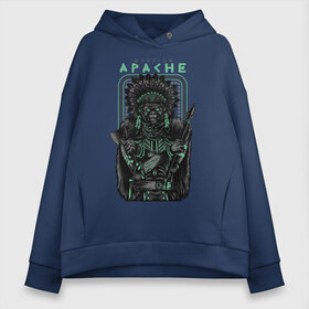 Женское худи Oversize хлопок с принтом Apache в Петрозаводске, френч-терри — 70% хлопок, 30% полиэстер. Мягкий теплый начес внутри —100% хлопок | боковые карманы, эластичные манжеты и нижняя кромка, капюшон на магнитной кнопке | Тематика изображения на принте: апачи | воин | горилла | индеец | обезьяна