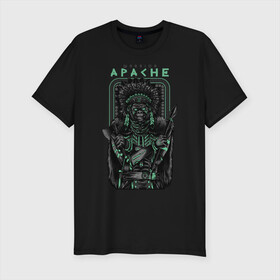 Мужская футболка хлопок Slim с принтом Apache в Петрозаводске, 92% хлопок, 8% лайкра | приталенный силуэт, круглый вырез ворота, длина до линии бедра, короткий рукав | Тематика изображения на принте: апачи | воин | горилла | индеец | обезьяна