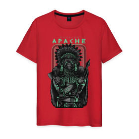 Мужская футболка хлопок с принтом Apache в Петрозаводске, 100% хлопок | прямой крой, круглый вырез горловины, длина до линии бедер, слегка спущенное плечо. | апачи | воин | горилла | индеец | обезьяна