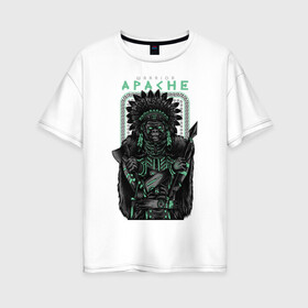 Женская футболка хлопок Oversize с принтом Apache в Петрозаводске, 100% хлопок | свободный крой, круглый ворот, спущенный рукав, длина до линии бедер
 | апачи | воин | горилла | индеец | обезьяна