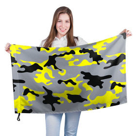 Флаг 3D с принтом Yellow camouflage в Петрозаводске, 100% полиэстер | плотность ткани — 95 г/м2, размер — 67 х 109 см. Принт наносится с одной стороны | camouflage | камуфляж | комуфляж