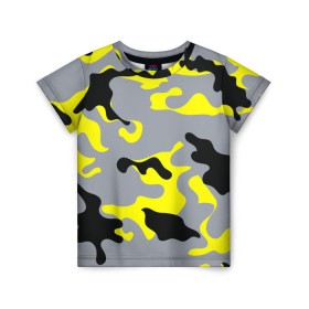 Детская футболка 3D с принтом Yellow camouflage в Петрозаводске, 100% гипоаллергенный полиэфир | прямой крой, круглый вырез горловины, длина до линии бедер, чуть спущенное плечо, ткань немного тянется | camouflage | камуфляж | комуфляж