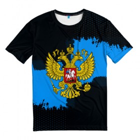 Мужская футболка 3D с принтом RUSSIA blue collection 2018 в Петрозаводске, 100% полиэфир | прямой крой, круглый вырез горловины, длина до линии бедер | Тематика изображения на принте: 
