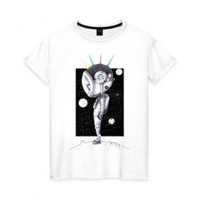 Женская футболка хлопок с принтом Гуманоид из космоса в Петрозаводске, 100% хлопок | прямой крой, круглый вырез горловины, длина до линии бедер, слегка спущенное плечо | 