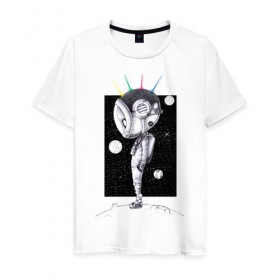 Мужская футболка хлопок с принтом Гуманоид из космоса в Петрозаводске, 100% хлопок | прямой крой, круглый вырез горловины, длина до линии бедер, слегка спущенное плечо. | 