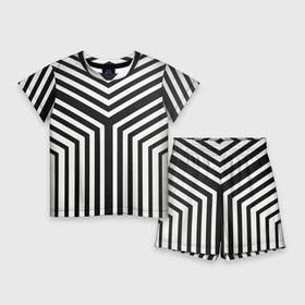 Детский костюм с шортами 3D с принтом Кибер Зебра в Петрозаводске,  |  | black and white stripes | geometry | vest | zebra | геометрия | зебра | тельняшка | черно белая полоска