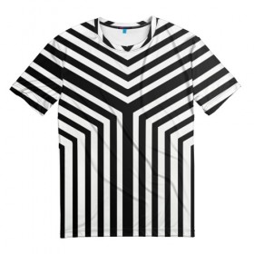 Мужская футболка 3D с принтом Кибер Зебра в Петрозаводске, 100% полиэфир | прямой крой, круглый вырез горловины, длина до линии бедер | black and white stripes | geometry | vest | zebra | геометрия | зебра | тельняшка | черно белая полоска