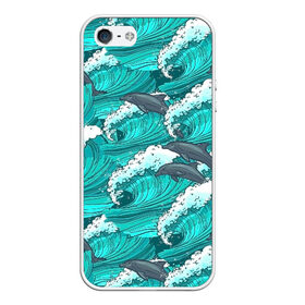 Чехол для iPhone 5/5S матовый с принтом Дельфины в Петрозаводске, Силикон | Область печати: задняя сторона чехла, без боковых панелей | dolphins | fish | ocean | pattern | sea | summer | waves | волны | дельфины | лето | море | океан | паттерн | рыбы