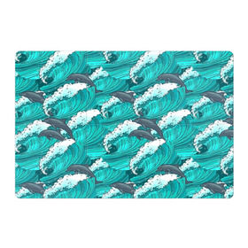 Магнитный плакат 3Х2 с принтом Дельфины в Петрозаводске, Полимерный материал с магнитным слоем | 6 деталей размером 9*9 см | Тематика изображения на принте: dolphins | fish | ocean | pattern | sea | summer | waves | волны | дельфины | лето | море | океан | паттерн | рыбы