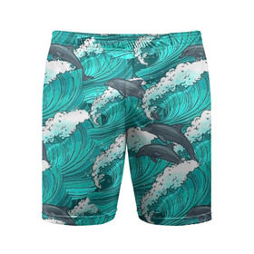Мужские шорты 3D спортивные с принтом Дельфины в Петрозаводске,  |  | dolphins | fish | ocean | pattern | sea | summer | waves | волны | дельфины | лето | море | океан | паттерн | рыбы