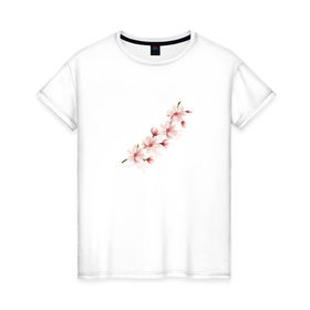 Женская футболка хлопок с принтом Цветущая Магнолия в Петрозаводске, 100% хлопок | прямой крой, круглый вырез горловины, длина до линии бедер, слегка спущенное плечо | Тематика изображения на принте: 