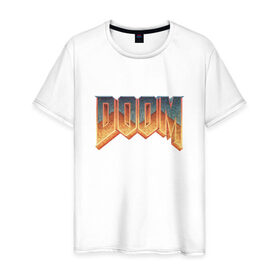 Мужская футболка хлопок с принтом DOOM в Петрозаводске, 100% хлопок | прямой крой, круглый вырез горловины, длина до линии бедер, слегка спущенное плечо. | doom | дум | игра doom | игра дум