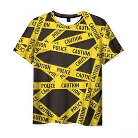 Мужская футболка 3D с принтом Police Caution в Петрозаводске, 100% полиэфир | прямой крой, круглый вырез горловины, длина до линии бедер | опасность | опасный | осторожный | полосы | текстура