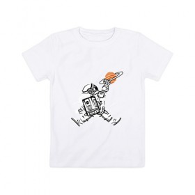 Детская футболка хлопок с принтом Космонавт в Петрозаводске, 100% хлопок | круглый вырез горловины, полуприлегающий силуэт, длина до линии бедер | астронавт | в космосе | в прыжке | космонавт | космос | мороженное | планета | планеты | пространство | с космосом | юпитер