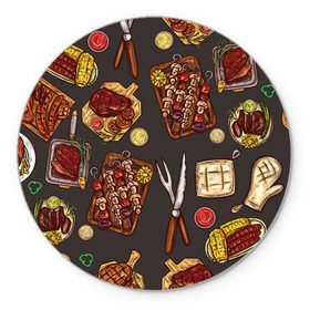 Коврик круглый с принтом Вкуснятина в Петрозаводске, резина и полиэстер | круглая форма, изображение наносится на всю лицевую часть | барбекю | еда | кулинария | мясо | повар | стейк | шашлык