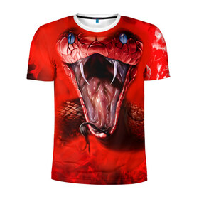 Мужская футболка 3D спортивная с принтом Red Snake в Петрозаводске, 100% полиэстер с улучшенными характеристиками | приталенный силуэт, круглая горловина, широкие плечи, сужается к линии бедра | Тематика изображения на принте: art | halloween | snake | арт | змея | клыки | красная | мамба | хэллоуин | яд
