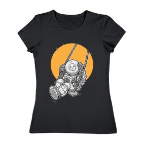 Женская футболка хлопок с принтом Космонавт на фоне Луны в Петрозаводске, 100% хлопок | прямой крой, круглый вырез горловины, длина до линии бедер, слегка спущенное плечо | 