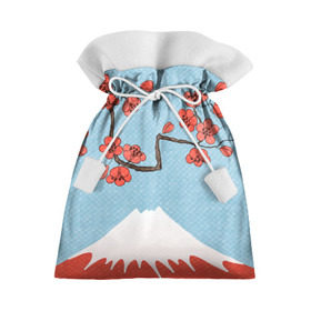 Подарочный 3D мешок с принтом Гора Фудзияма в Петрозаводске, 100% полиэстер | Размер: 29*39 см | Тематика изображения на принте: белый | вершина | вишня | зима | красный | сакура | синий | снег | япония
