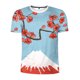 Мужская футболка 3D спортивная с принтом Гора Фудзияма в Петрозаводске, 100% полиэстер с улучшенными характеристиками | приталенный силуэт, круглая горловина, широкие плечи, сужается к линии бедра | белый | вершина | вишня | зима | красный | сакура | синий | снег | япония