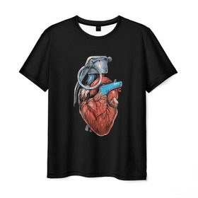 Мужская футболка 3D с принтом Сердце граната в Петрозаводске, 100% полиэфир | прямой крой, круглый вырез горловины, длина до линии бедер | 