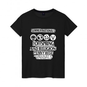 Женская футболка хлопок с принтом The Offspring в Петрозаводске, 100% хлопок | прямой крой, круглый вырез горловины, длина до линии бедер, слегка спущенное плечо | 
