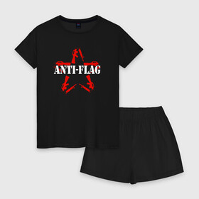 Женская пижама с шортиками хлопок с принтом Anti-Flag в Петрозаводске, 100% хлопок | футболка прямого кроя, шорты свободные с широкой мягкой резинкой | american | attraction | dead | hardcore | not | punk | punks | rock | альтернатива | анти | группа | панк | рок | стрит | флаг