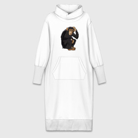 Платье удлиненное хлопок с принтом Обезьяна думает в Петрозаводске,  |  | думать | животное | мавпа | обезьяна | человек